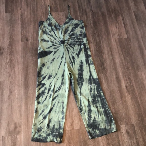 Green and Navy Tie-Dye Anthropologie Jumpsuit - Picture 4 of 9